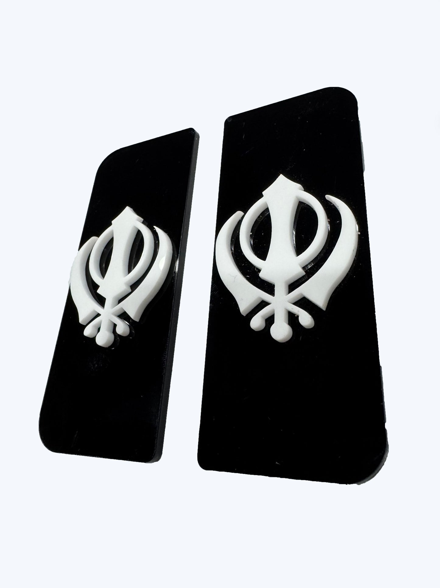 2x Khanda 4D Black White Symbol Badges/Decals 111x45mm