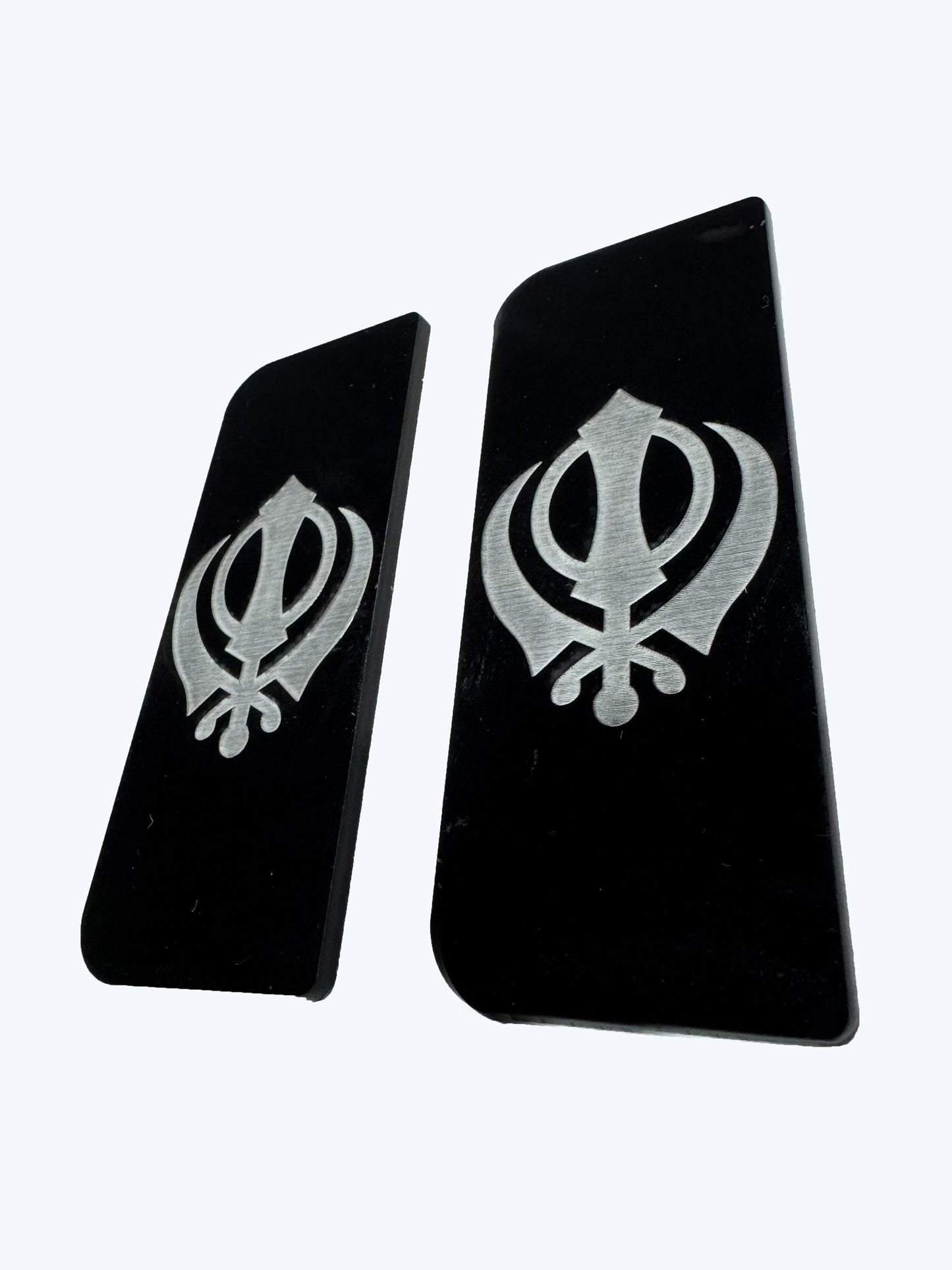 2x Khanda 4D ENGRAVED Black Grey Symbol Badges/Decals 111x45mm