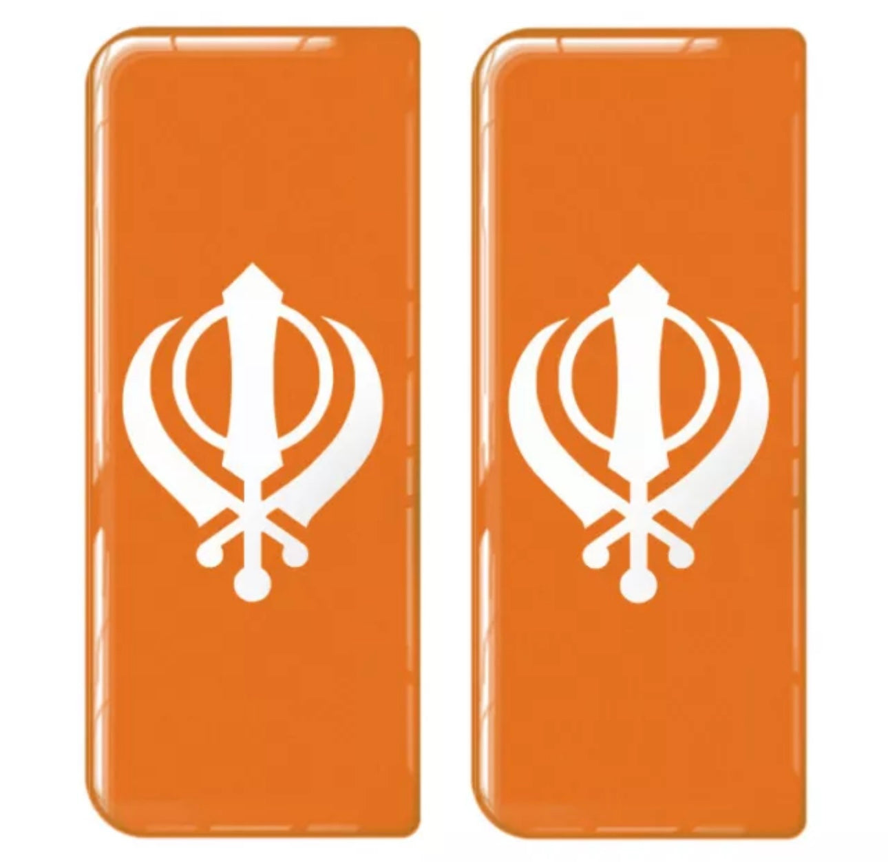 2x Khanda Gel Domed Orange White Symbol Badges/Decals 111x45mm
