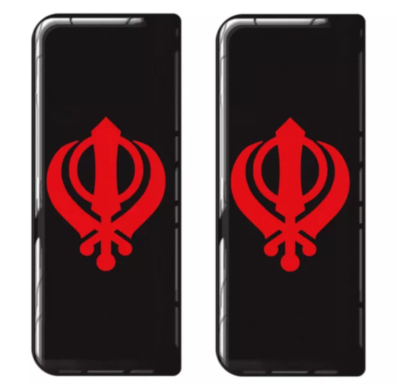 2x Khanda Gel Domed Black Red Symbol Badges/Decals 111x45mm