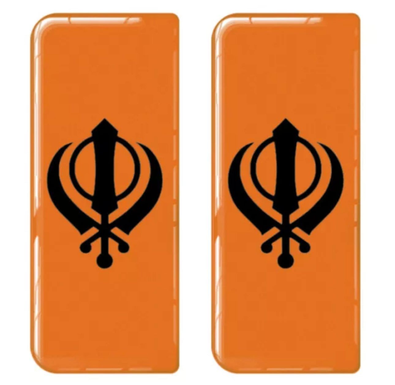 2x Khanda Gel Domed Orange Black Symbol Badges/Decals 111x45mm