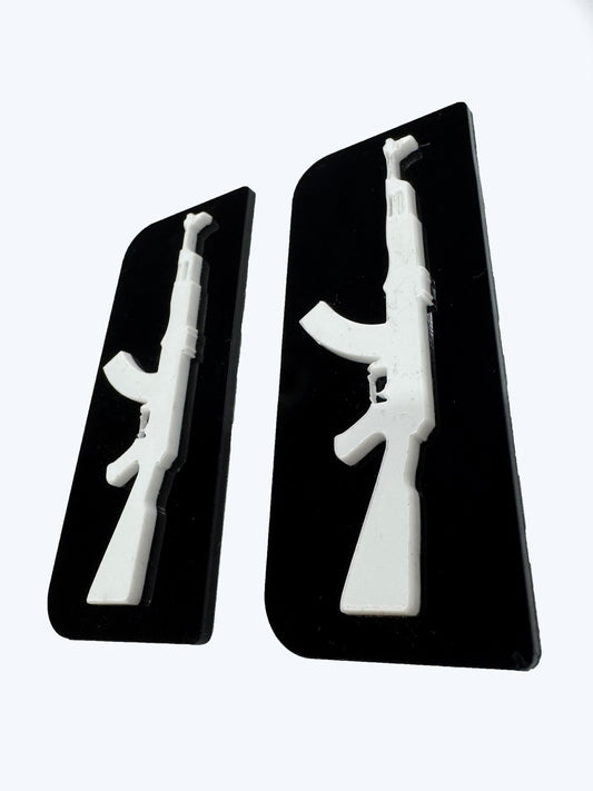 2x AK47 4D Black White Symbol Badges/Decals 111x45mm
