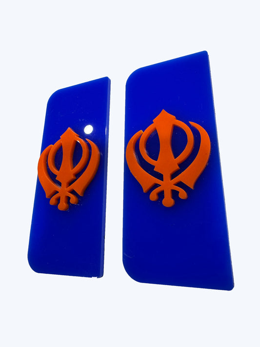 2x Khanda 4D Orange Blue Symbol Badges/Decals 111x45mm