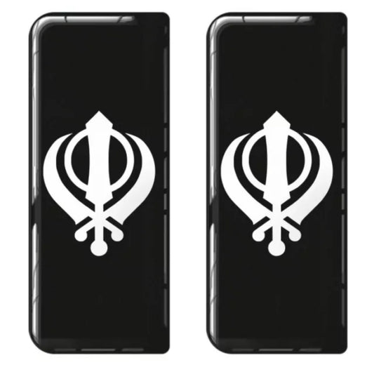 2x Khanda Gel Domed Black White Symbol Badges/Decals 111x45mm